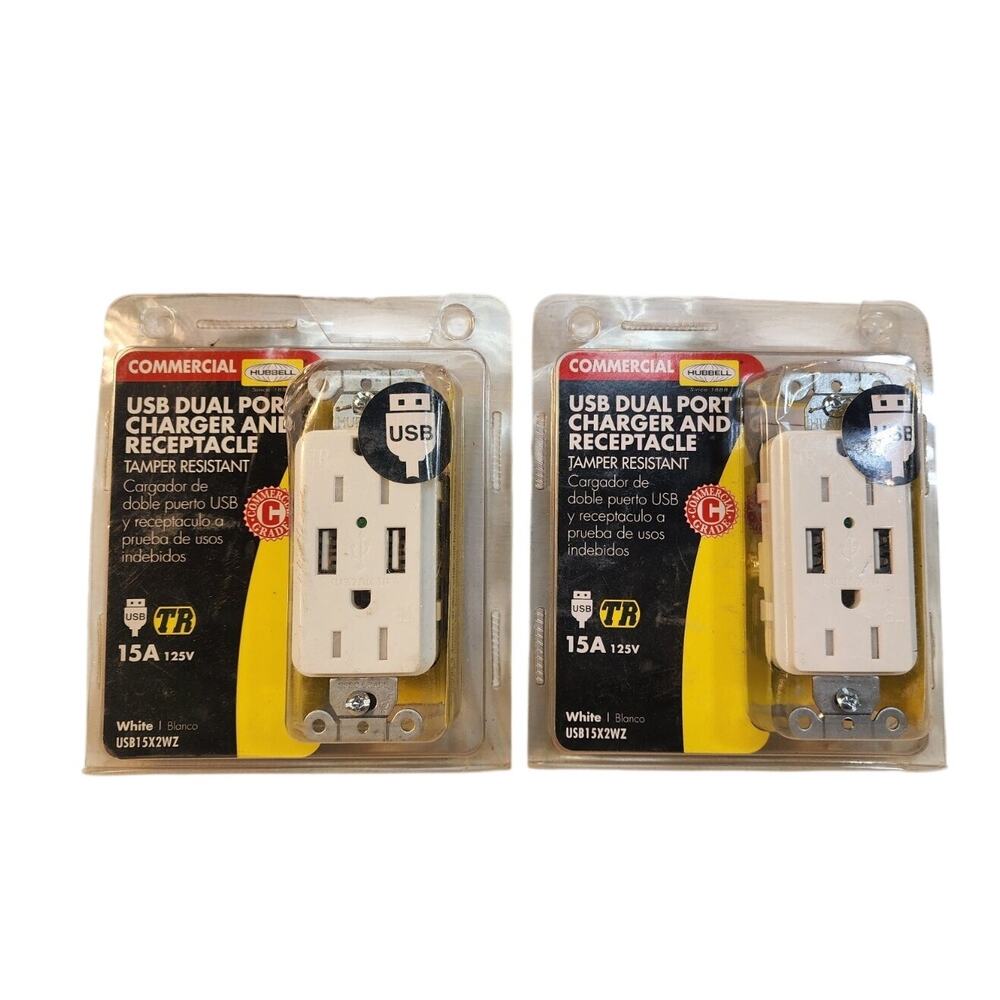 Lot Of 2 Hubbell USB Dual Port Charger DC Receptacle USB15X2WZ Fast Charging